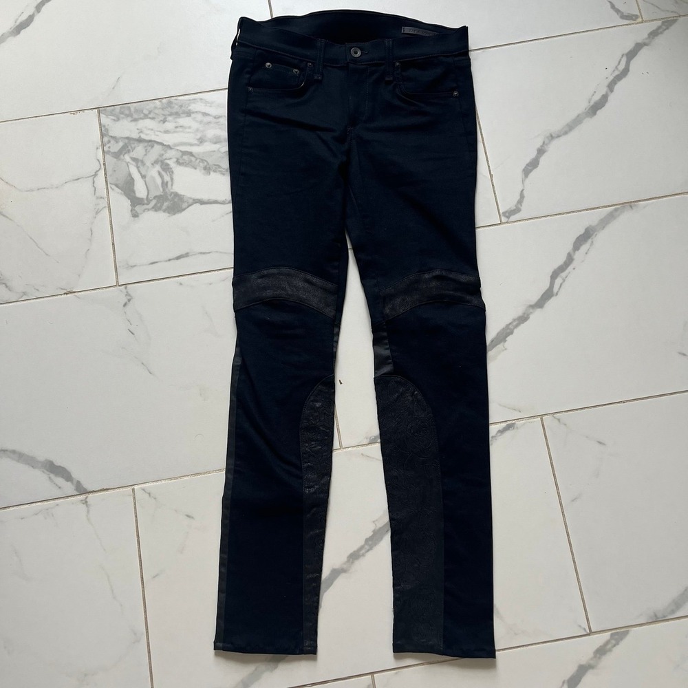 RAG & BONE Midnight Moto Leather Panel Skinny Jeans Sz 27